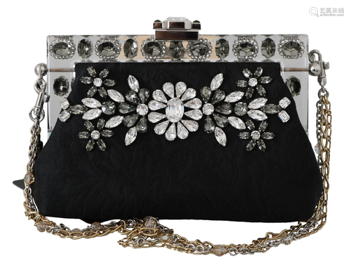 Black Ricamo Silver Crystal Shoulder VANDA Purse