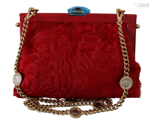 Red Fur Brocade Crystal Shoulder Women VANDA Purse