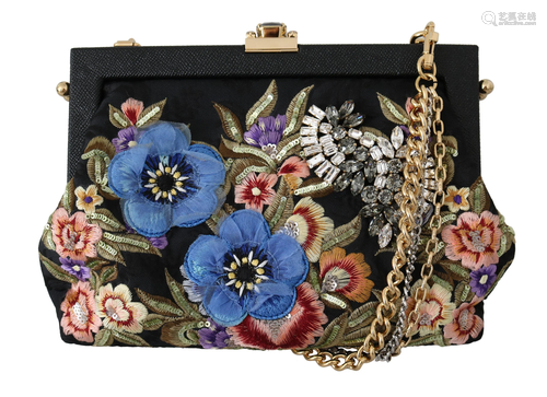 Black Floral Embroidered Crystal Shoulder VANDA Purse