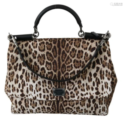 Brown Leopard Satchel Hand Borse Cotton SICILY Bag
