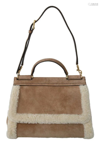 Brown Suede White Shearling Purse Borse Satchel SICILY