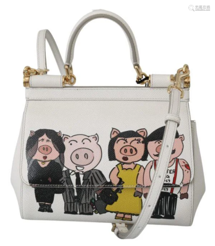 White Year Of The Pig Leather Purse Satchel SICILY Bag