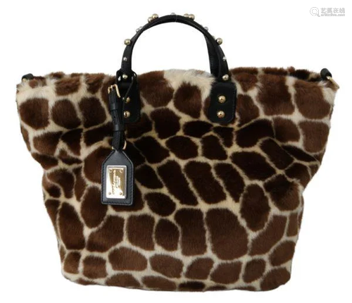 Brown Giraffe Print Shopping Tote Purse