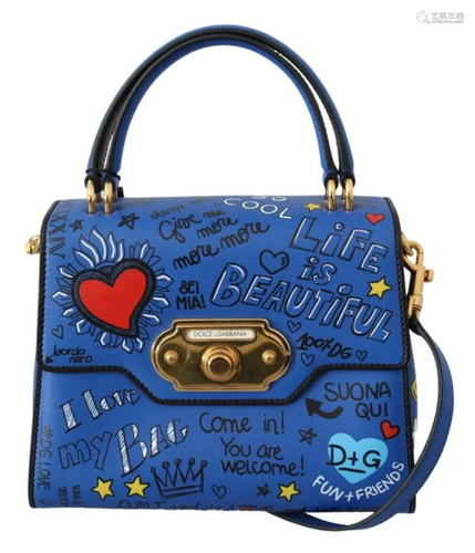 Blue Leather DG Heart Crossbody WELCOME Purse Bag