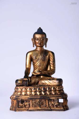 A Gilt Bronze Statue Of Shakyamuni