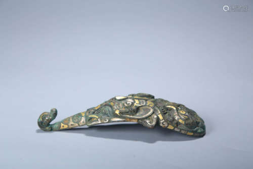 A Silver And Gilt Inlaying Bronze Dragon Belt Hook