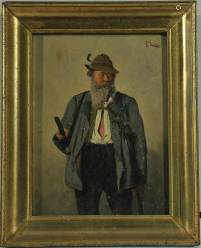 Old Hunter Oil Painting