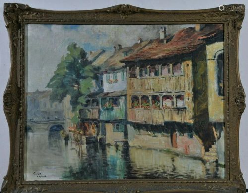 Erfurt Riverbank Oil Painting