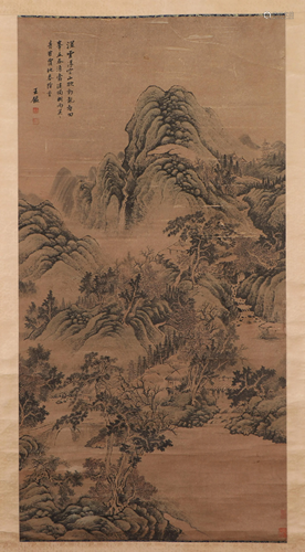 A CHINESE PAINTING HANGING-SCROLL OF MOUNTAIN V…