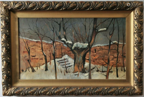 Abandoned Snowy Back Garden Oil Painting