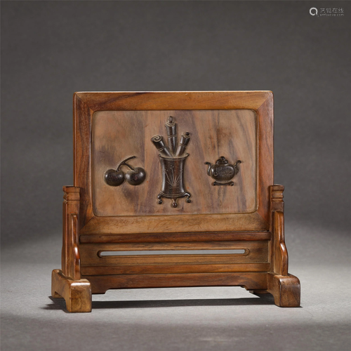 A ROSEWOOD INLAID HUANGHUALI TABLE SCREEN