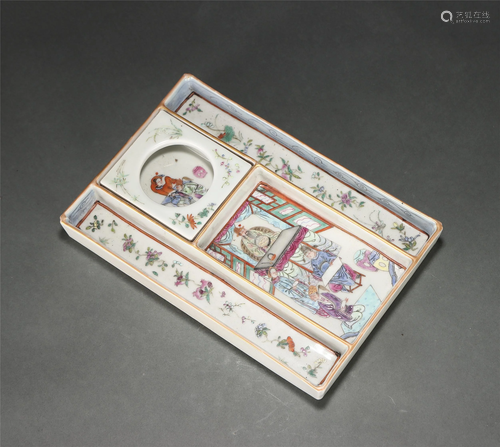 A FAMILLE ROSE PORCELAIN FIGURAL SCHOLAR BOX