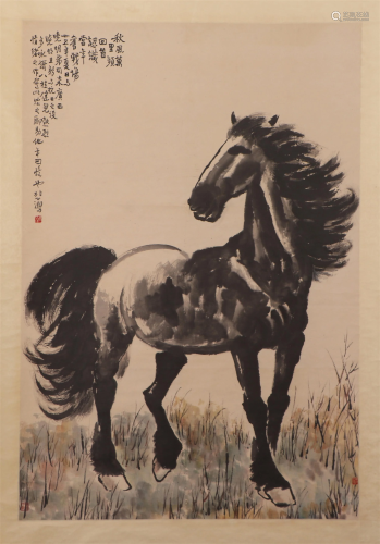 A CHINESE PAINTING HANGING-SCROLL OF HORSE SIGN…