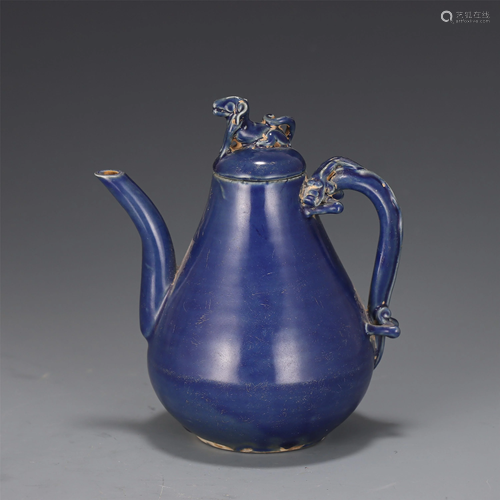 A BLUE GLAZED EWER