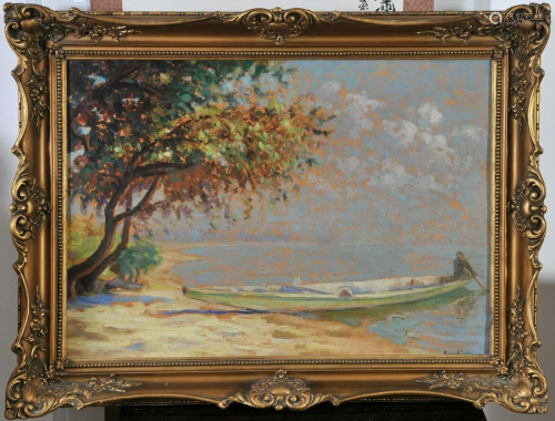 Boat On the Riverbank Oil Painting