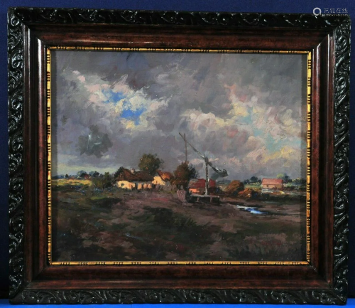 Vialage With A cloudy sky Oil Painting
