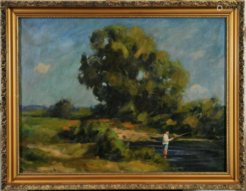 Fishing Boy On the Riverbank Oil Painting