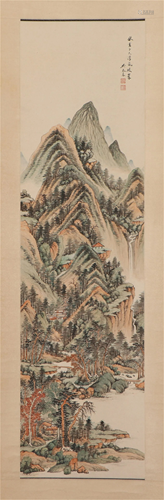 A CHINESE PAINTING HANGING-SCROLL OF OVERLOOKING