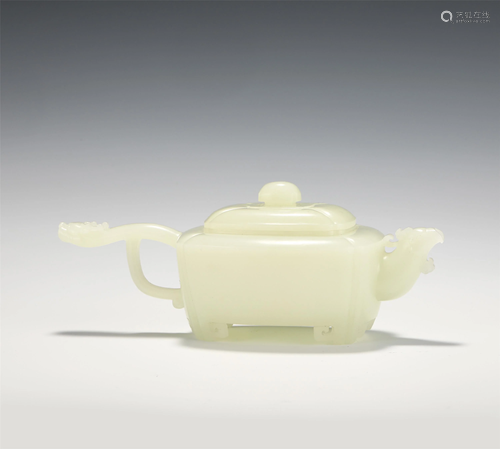 A FINE CARVED WHITE JADE TEA-POT