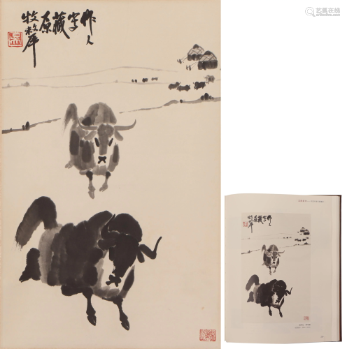 A CHINESE PAINTING HANGING-SCROLL OF YAKS SIGNED…