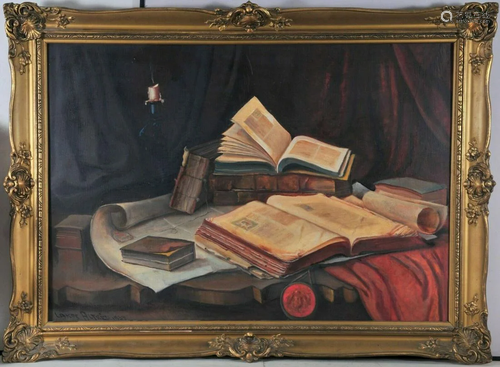 Books on A Table Oil Painting