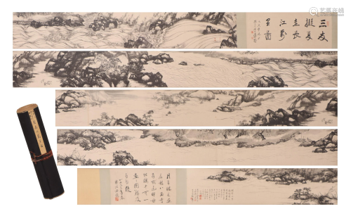 A CHINESE PAINTING HAND-SCROLL OF YANGTZE SIGNED ZHANG