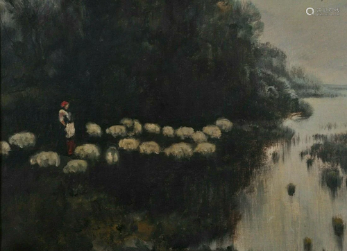 Flock of Sheep on A Meadow Oil Painting