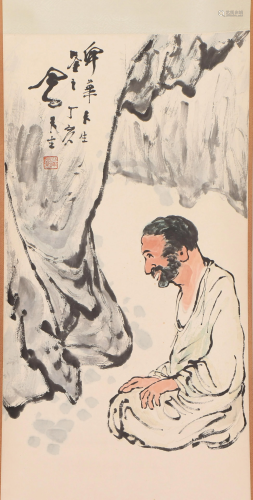 A CHINESE PAINTING HANGING-SCROLL OF SEATED ARHAT