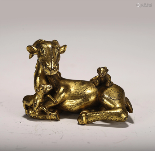 A GILT-BRONZE RAMS GROUP PAPER WEIGHT