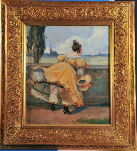 Lady In Crinoline Skirt Oil Painting