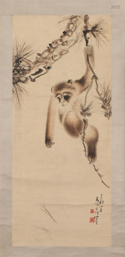 A CHINESE PAINTING HANGING-SCROLL OF MONKEY SIG…