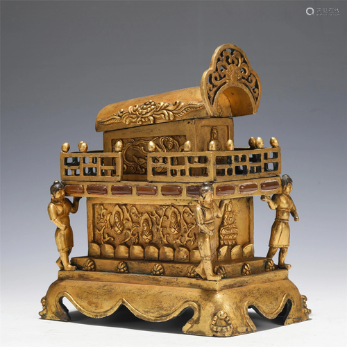 A VERY RARE GILT-BRONZE RELIC CONTAINER