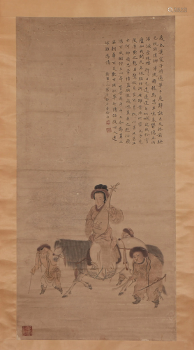A CHINESE PAINTING HANGING-SCROLL OF BEAUTY SIGN…