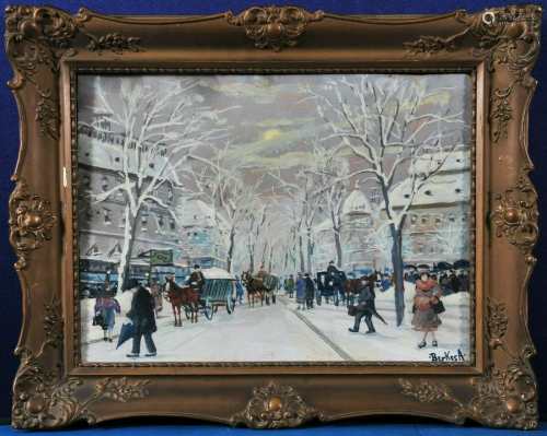 Snowy Street View of Budapest Oil Painting