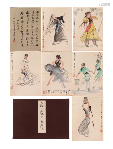 A CHINESE PAINTING ALBUM OF DANCING LADIES SIGNED LIU