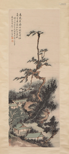 A CHINESE PAINTING HANGING-SCROLL OF MOUNTAIN …