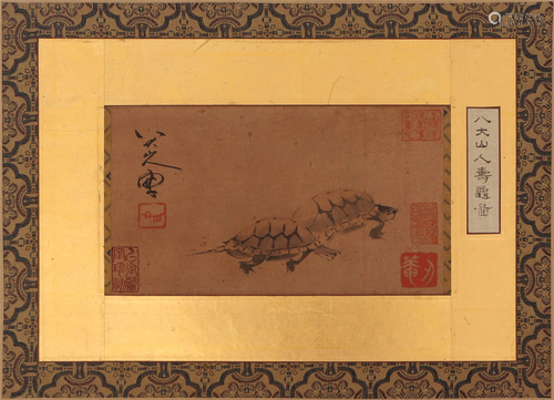 A CHINESE PAINTING LEAF OF TURTLES SIGNED BADASHANREN