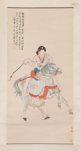 A CHINESE PAINTING HANGING-SCROLL OF BEAUTY AND …