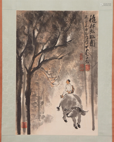 A CHINESE PAINTING HANGING-SCROLL OF KID ON BUFF…