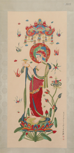 A CHINESE PAINTING HANGING-SCROLL OF DEITY SIGNE…