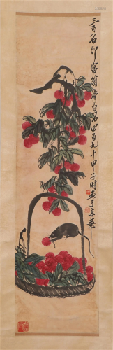 A CHINESE PAINTING HANGING-SCROLL OF LYCHEE AND …