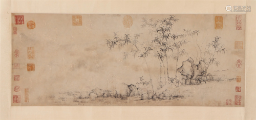 A CHINESE PAINTING HAND-SCROLL OF BAMBOO GARDEN BY