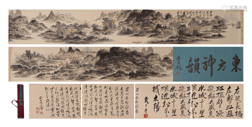 A CHINESE PAINTING HAND-SCROLL OF SCENERY OF LAKE TAI