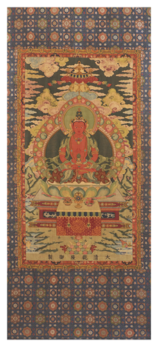 QING IMPERIAL SILK KESI WOVEN PANEL DEPICTING AMITABHA