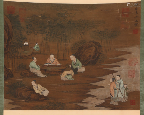 A CHINESE PAINTING HAND-SCROLL OF SCHOLARS AND