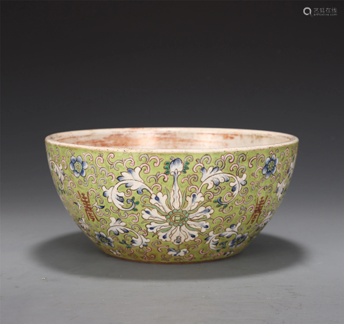 A FAMILLE ROSE LOTUS SCROLLS BOWL