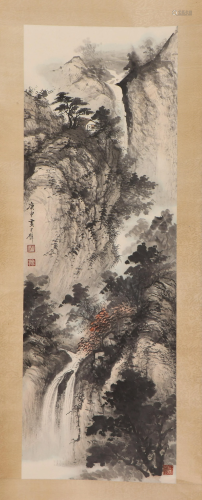 A CHINESE PAINTING HANGING-SCROLL OF WATERFALL P…