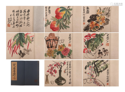 A CHINESE PAINTING ALBUM OF FLOWER AND FRUITS SIGNED QI