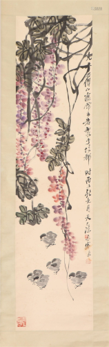 A CHINESE PAINTING HANGING-SCROLL OF WISTERIA SIG…