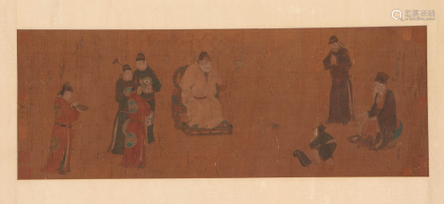 A CHINESE PAINTING HAND-SCROLL OF EMPEROR AND OFFICER